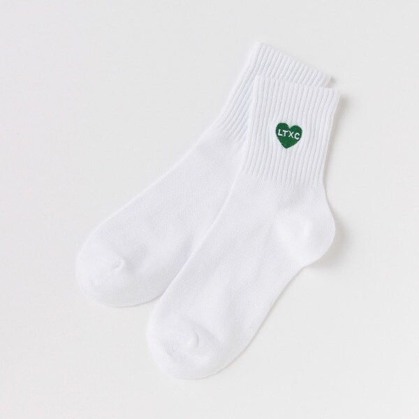 ハート刺しゅうリブクルーソックス