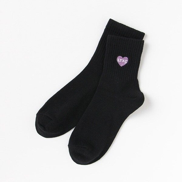 ハート刺しゅうリブクルーソックス