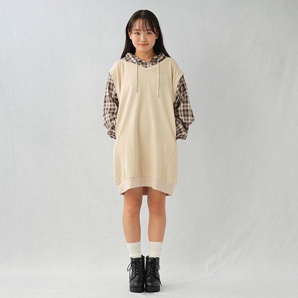 チェックレイヤードワンピース