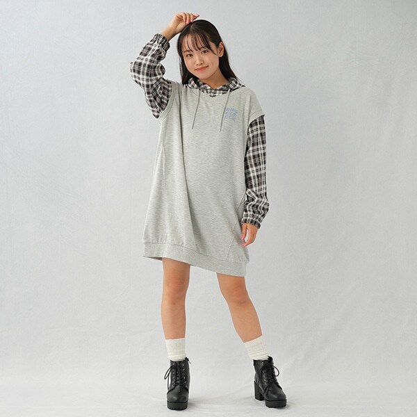 チェックレイヤードワンピース