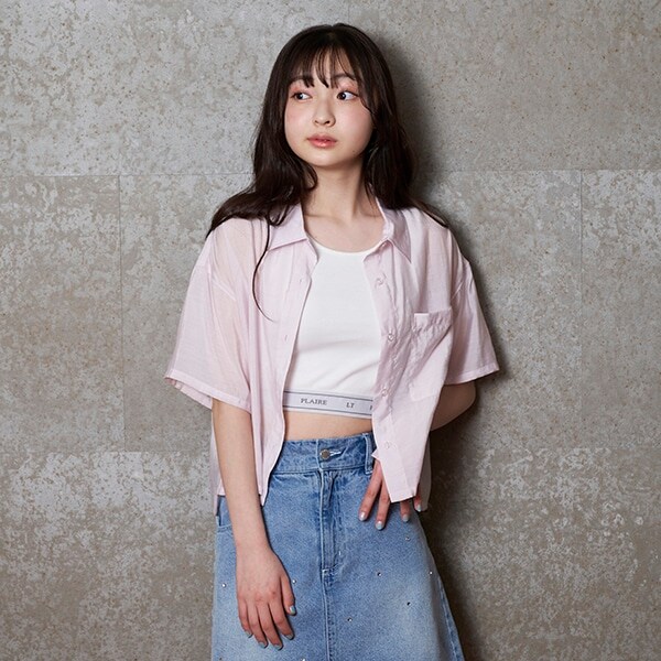 インナーつき半袖シアーシャツ