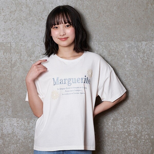 【コットン100%】マーガレット刺しゅう990半T