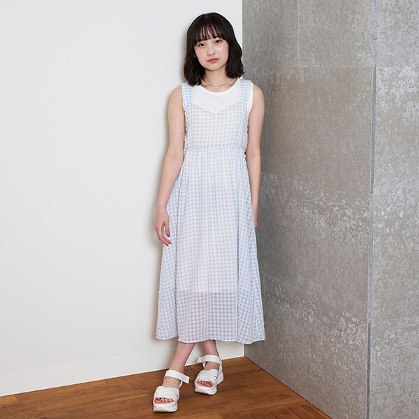インナーつきシアーギンガムワンピ