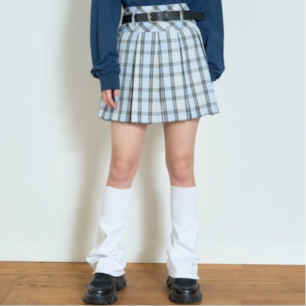 【GOODPRICE】ベルト付チェックプリーツスカ-ト