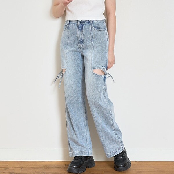 リボンスリットデニムパンツ