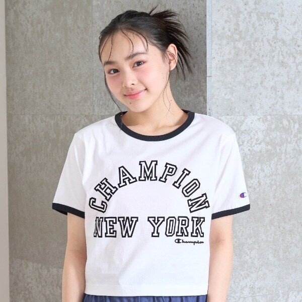 【Champion】【綿100％】リンガー半袖Tシャツ