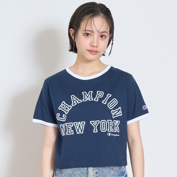 【Champion】【綿100％】リンガー半袖Tシャツ