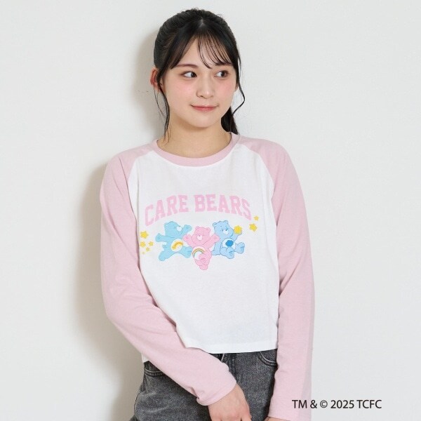 【ケアベア】【綿100％】ラグランクロップド長袖Tシャツ