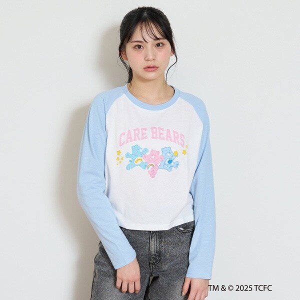 【ケアベア】【綿100％】ラグランクロップド長袖Tシャツ