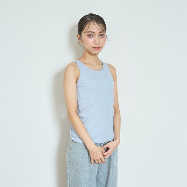 【ベーシック】【綿100％】カップつきテレコタンクトップ