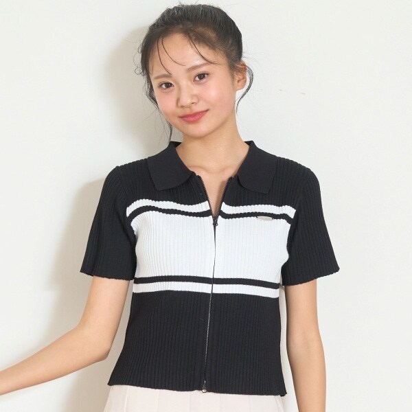 【アラエル】半袖ジップニット