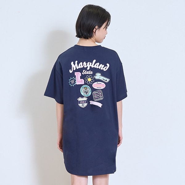 【接触冷感/ひんやり】【GOODPRICE】【綿100％】バックワッペンワンピ