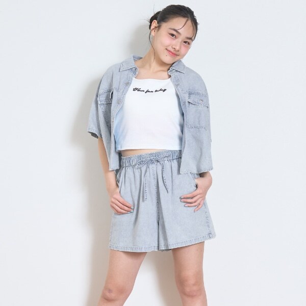 【綿100％】デニムシャツセットアップ