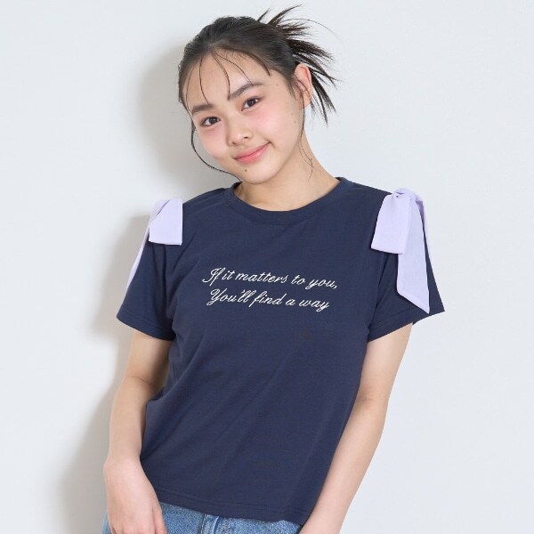 肩リボン半袖Tシャツ