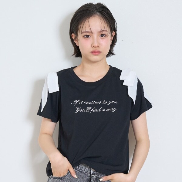 肩リボン半袖Tシャツ