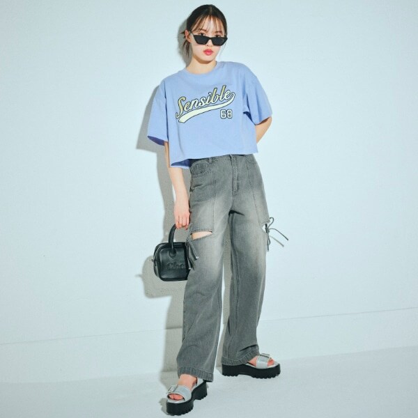 リボンスリットライトデニム