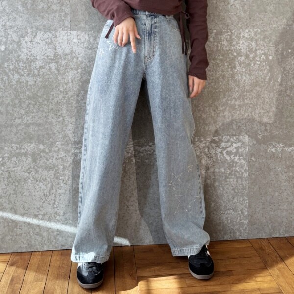 ストーンモチーフデニムパンツ