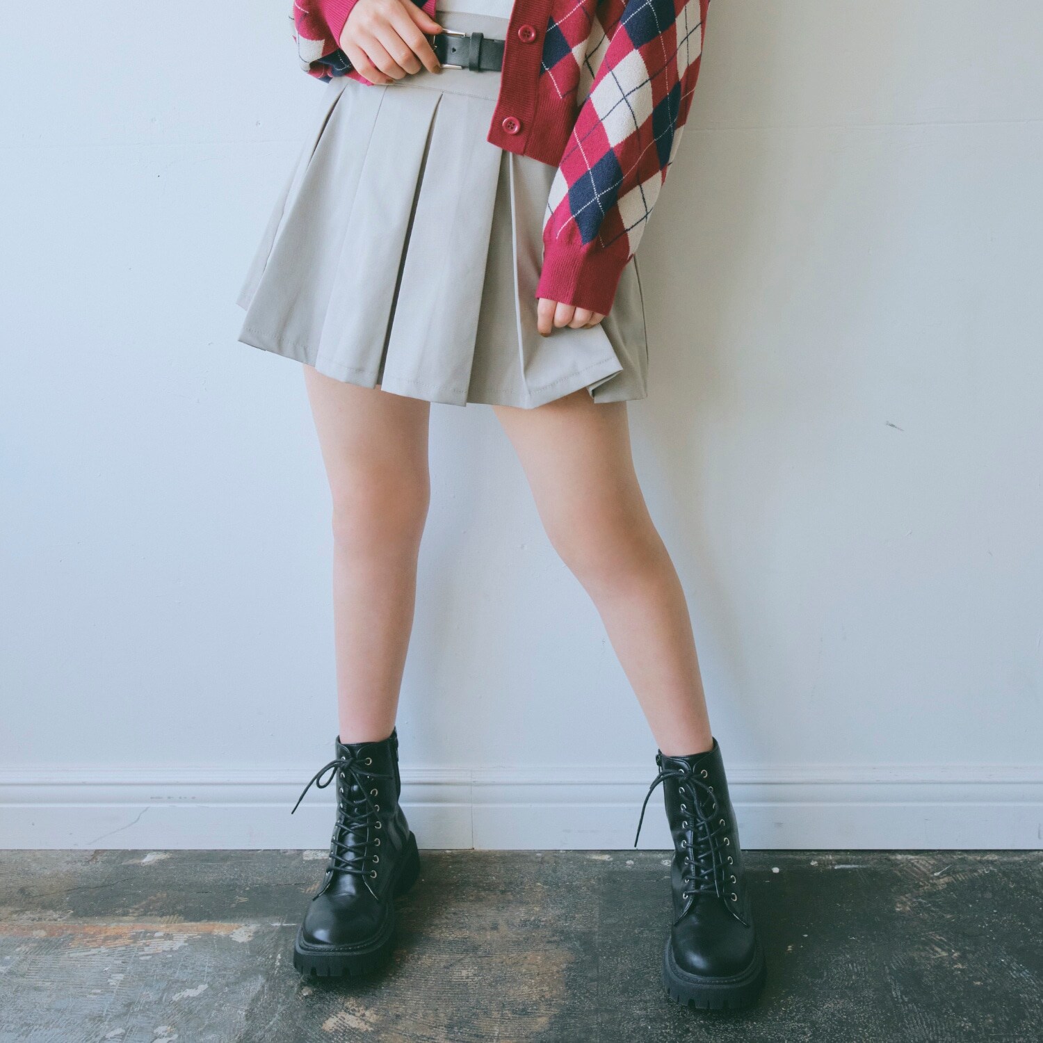 【GOODPRICE】【イージーケア】ベルトつきプリーツスカート