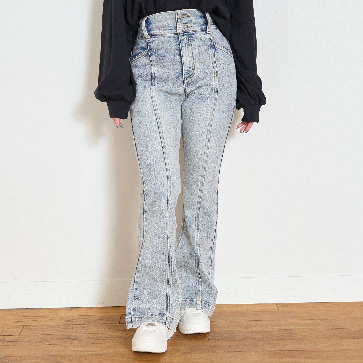 【起毛】【ストレッチ】スタイルアップフレアデニム