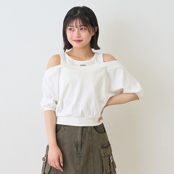オフショルレイヤードTシャツ