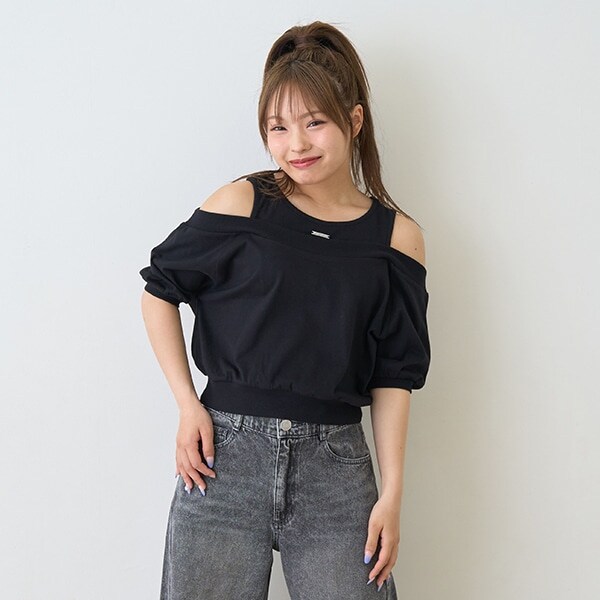 オフショルレイヤードTシャツ