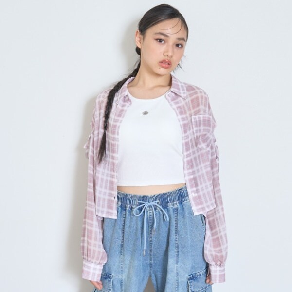 インナーつきシアーチェックシャツ