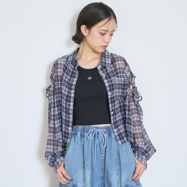 インナーつきシアーチェックシャツ