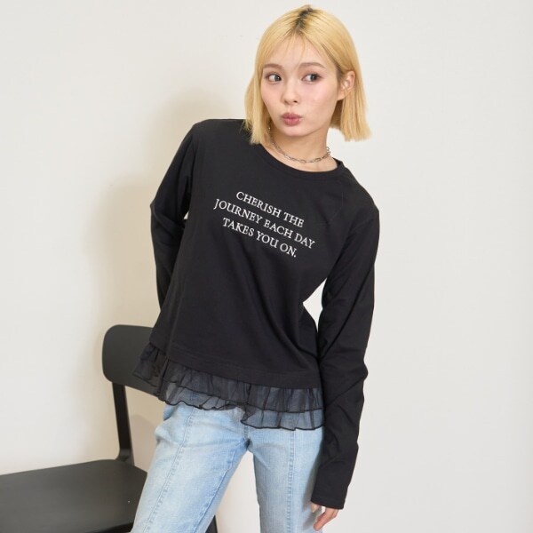 チュールペプラム長袖Tシャツ