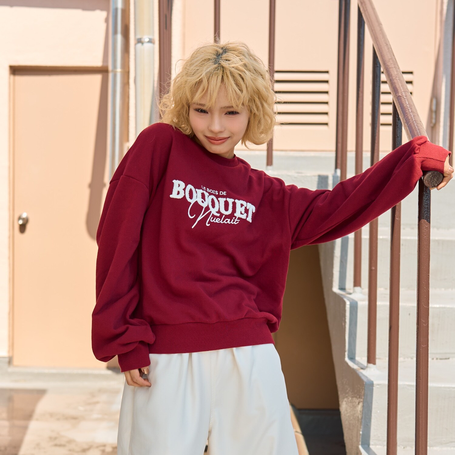 【秒かわトップス】ロゴ刺しゅうベーシックスウェット