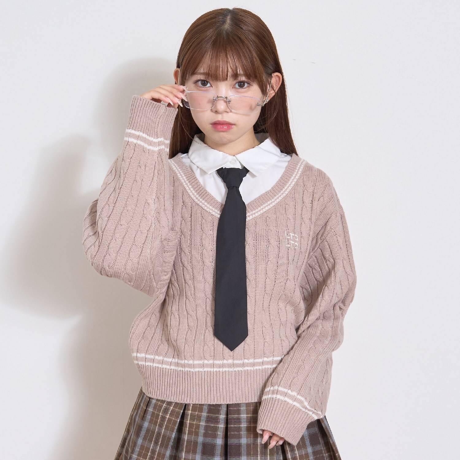 衿つきレイヤードニット