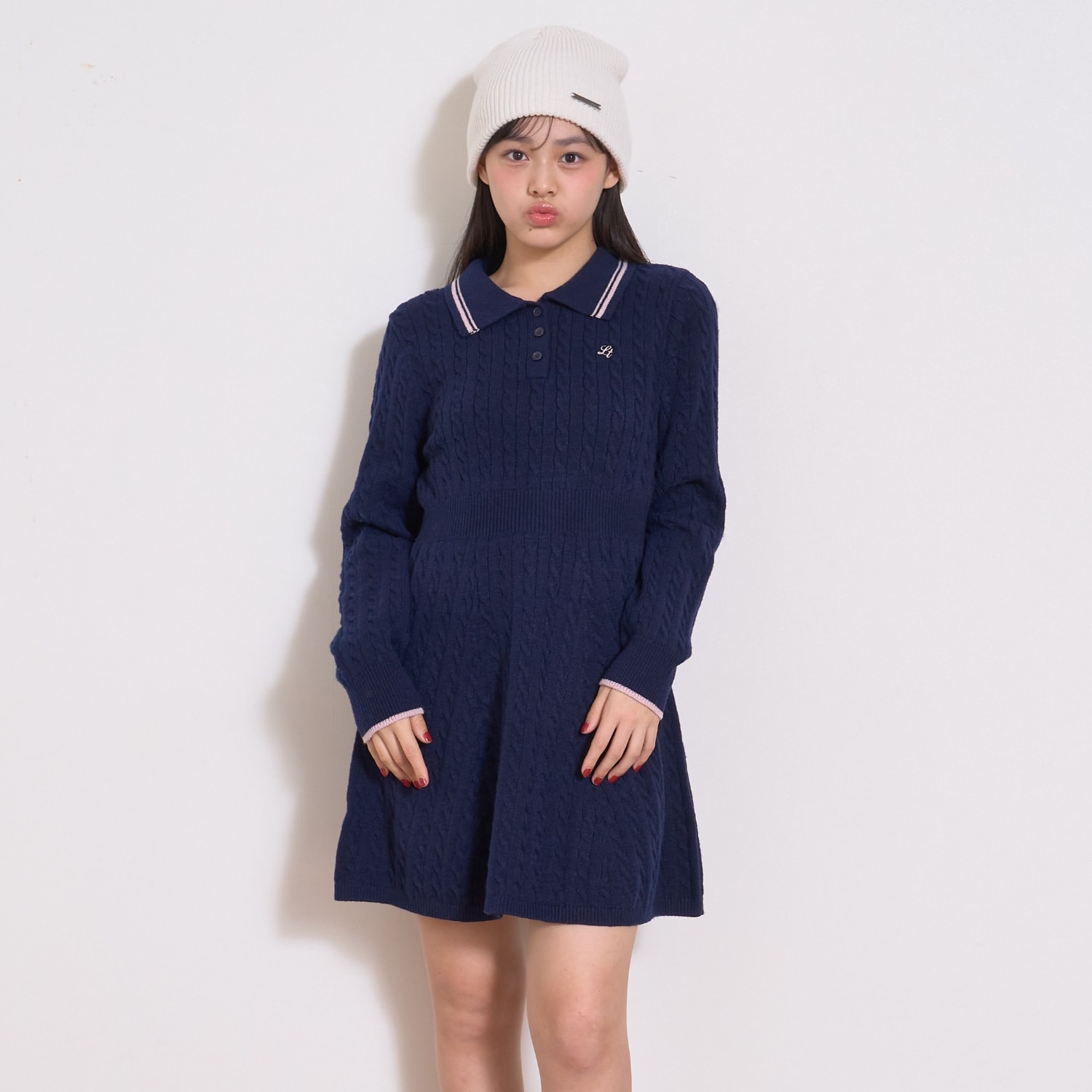 スタイルアップポロニットワンピース