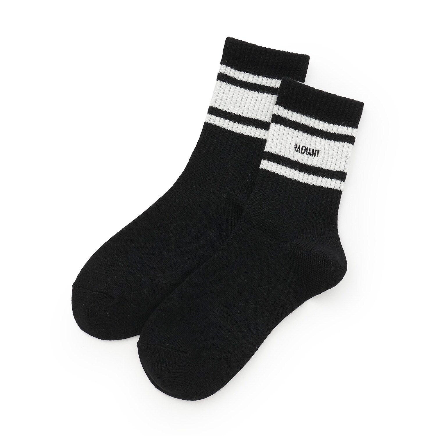 ライン刺しゅうクルーソックス