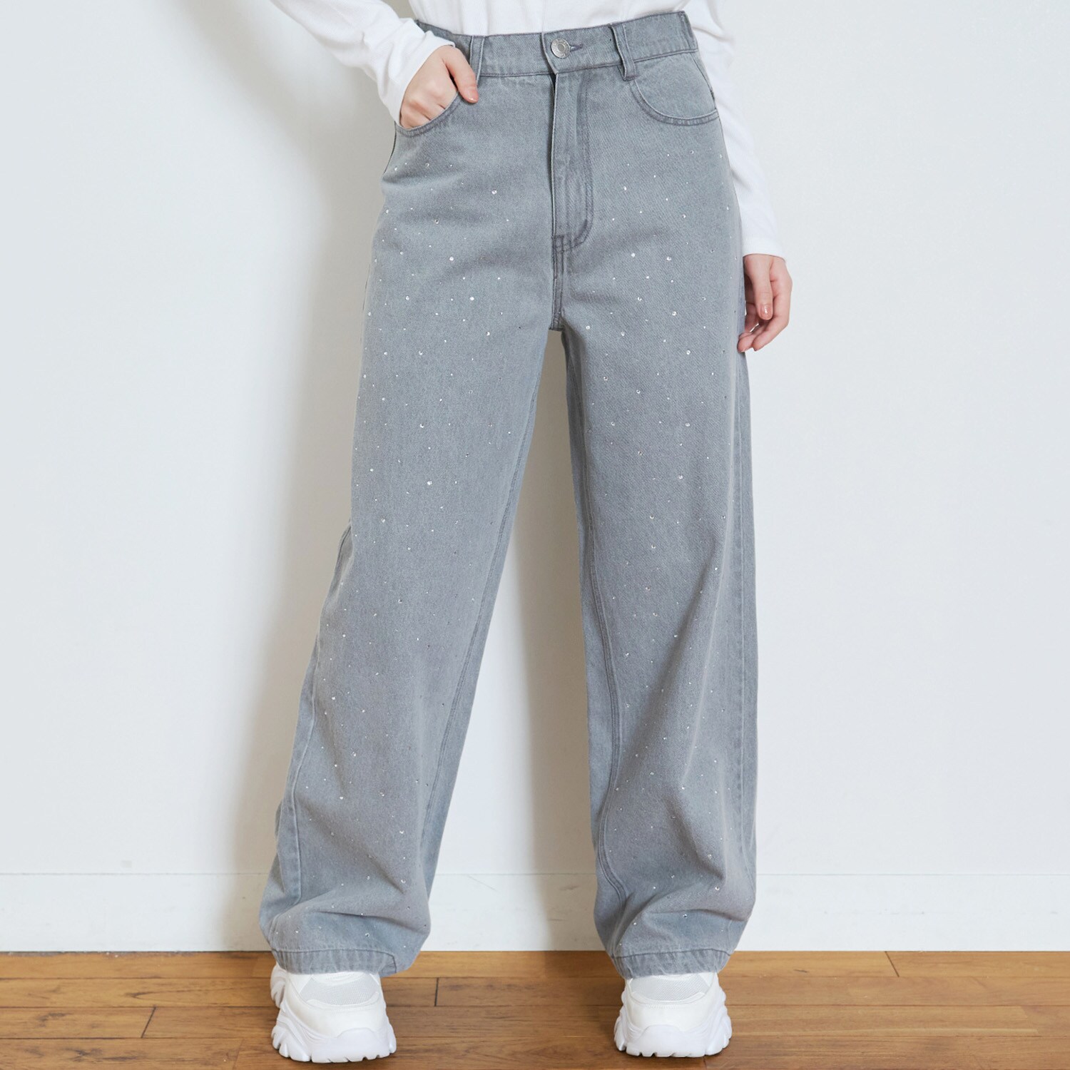オシャ映えストーンデニムパンツ