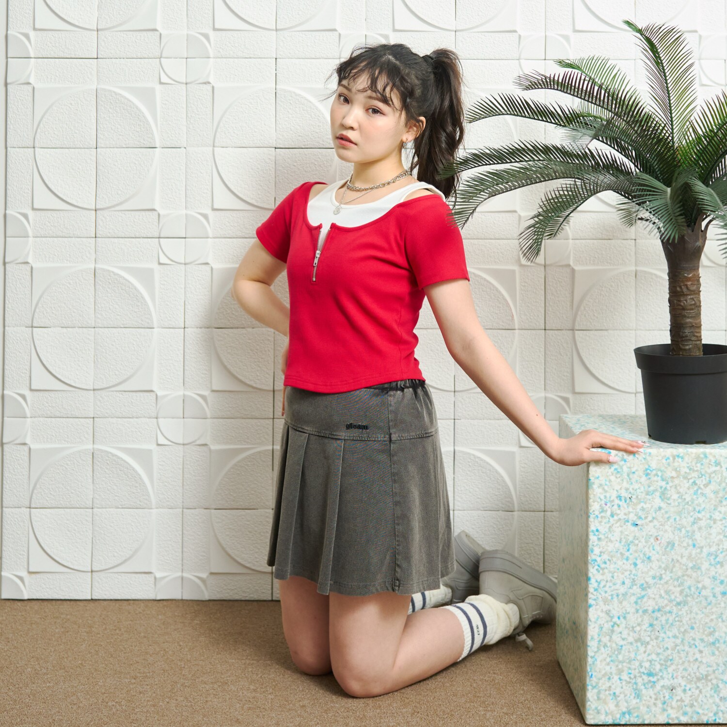 デニムライクカットプリーツスカート