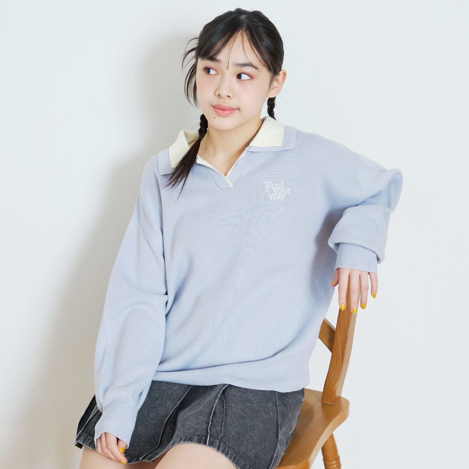 【アラエル】W衿スキッパーニット