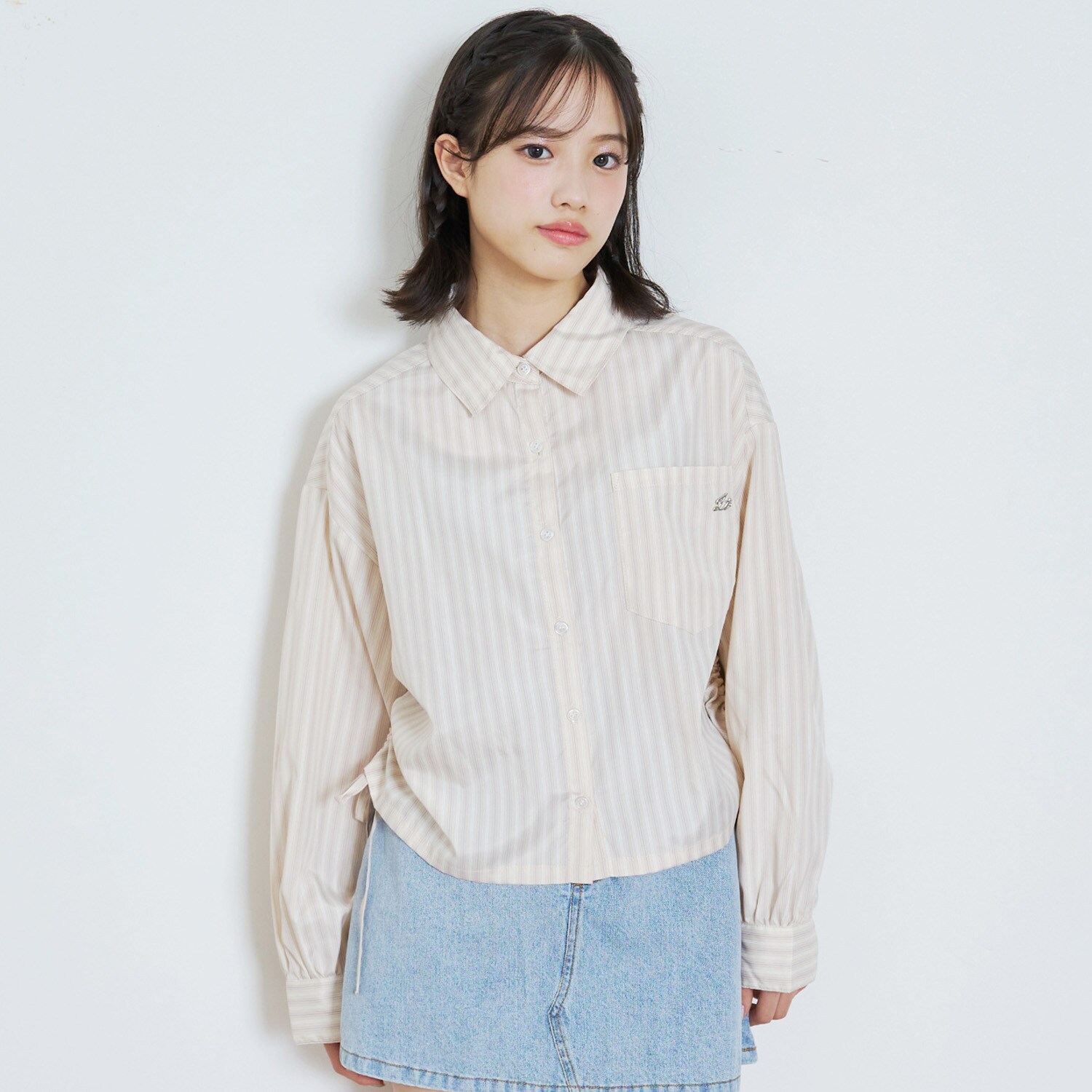 短丈ドロストストライプシャツ