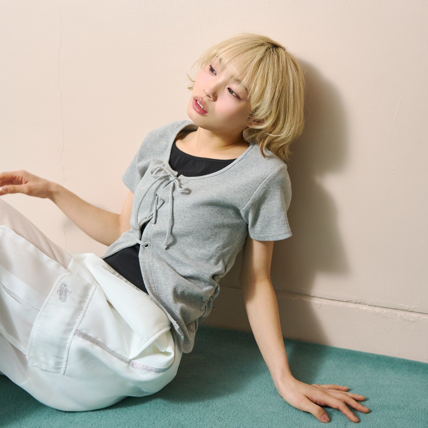 レースアップテレコ半袖T