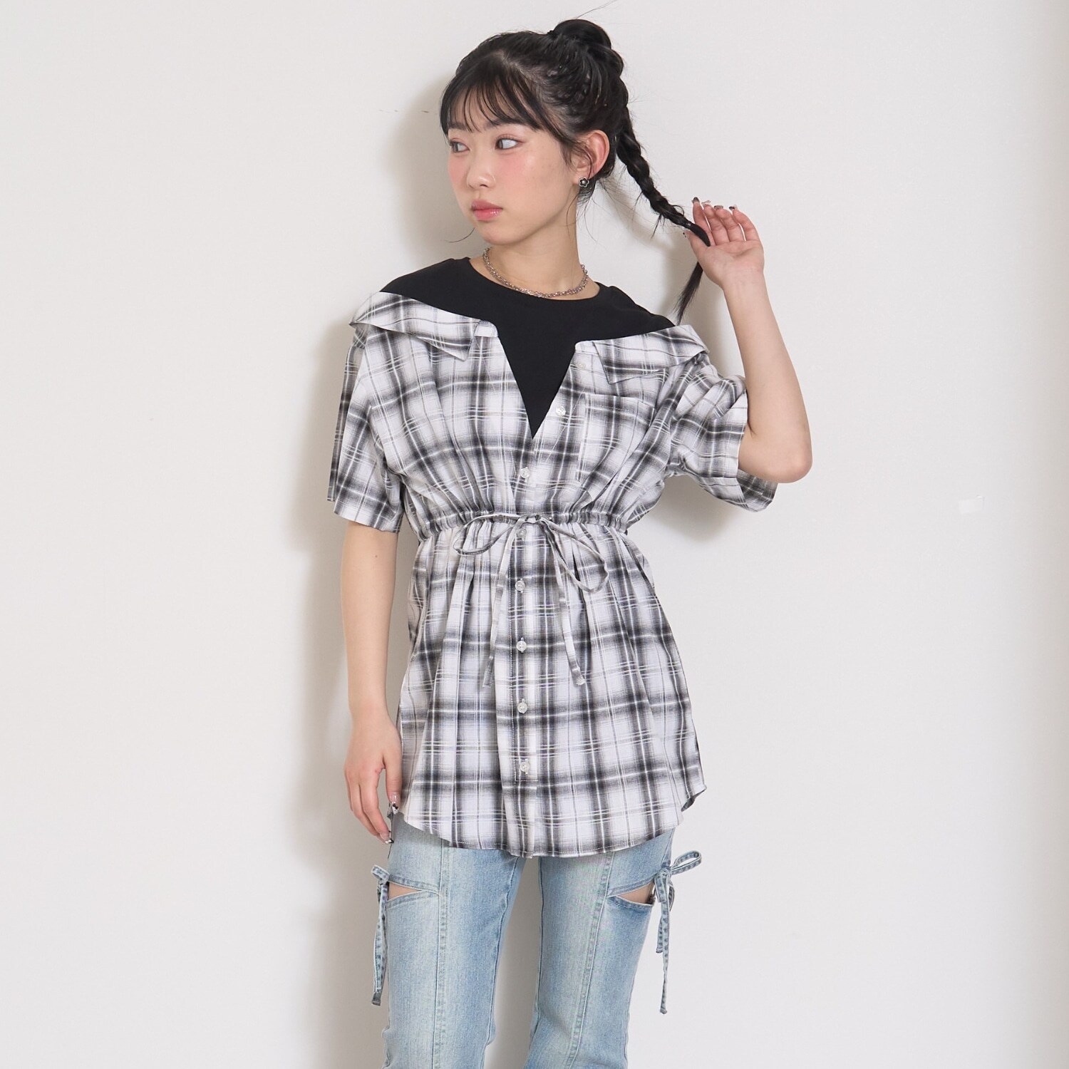 シャツドッキングプルチュニックワンピ