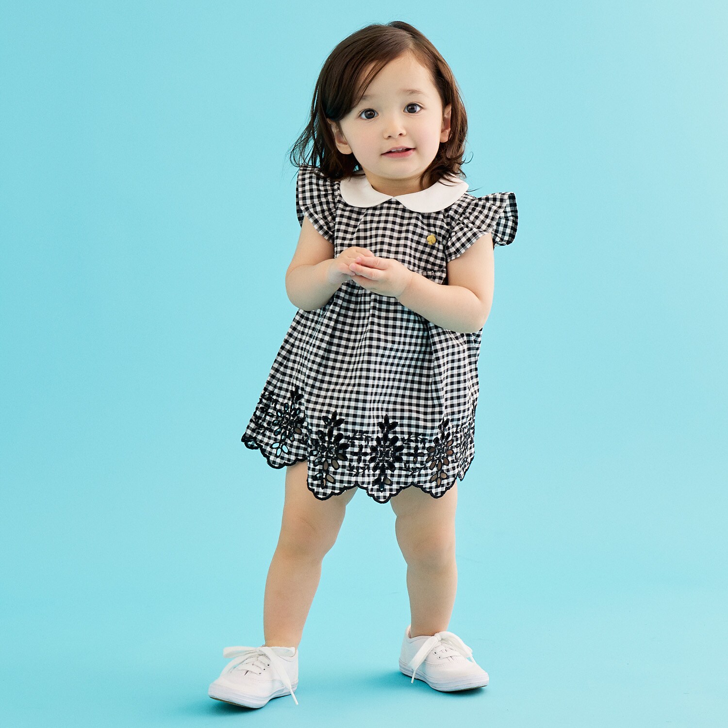 衿つきギンガムチェックワンピース