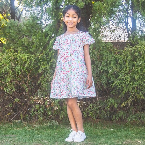トドラー コールドショルダーマルチフラワーワンピース