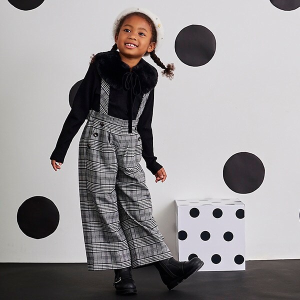 トドラー チェックサスペンダーつきパンツ