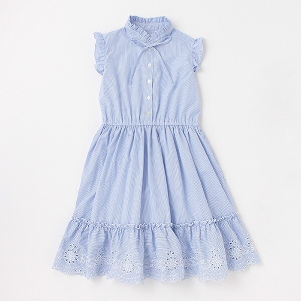 ガールズ ストライプエンブロイダリーワンピース