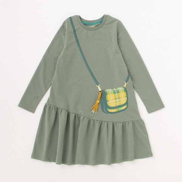 ガールズ トロンプルイユプレイドクロスボディワンピース