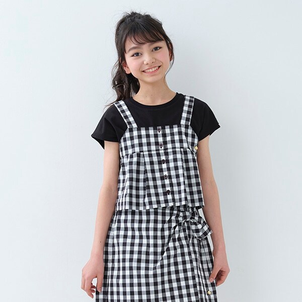 ガールズ ギンガムキャミソール＆カットソーセット