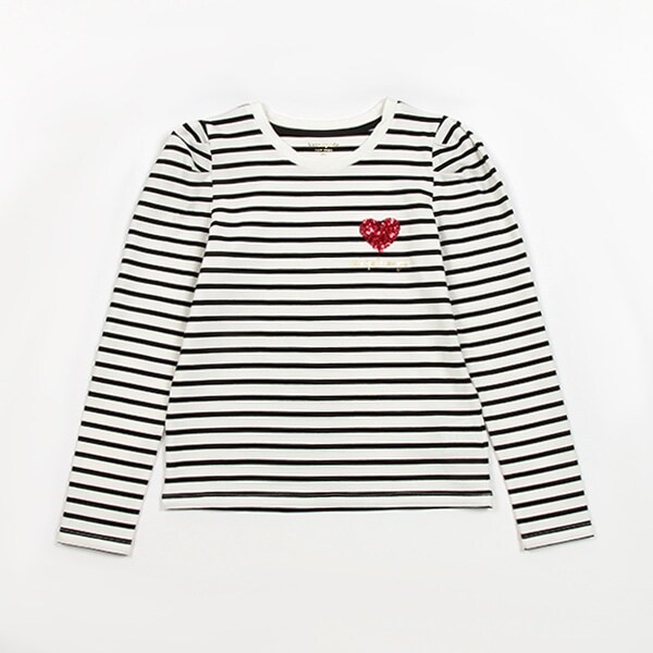 ガールズ ハートストライプ長袖Tシャツ