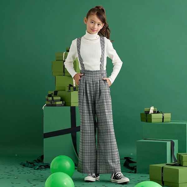 ガールズ チェックサスペンダーつきパンツ