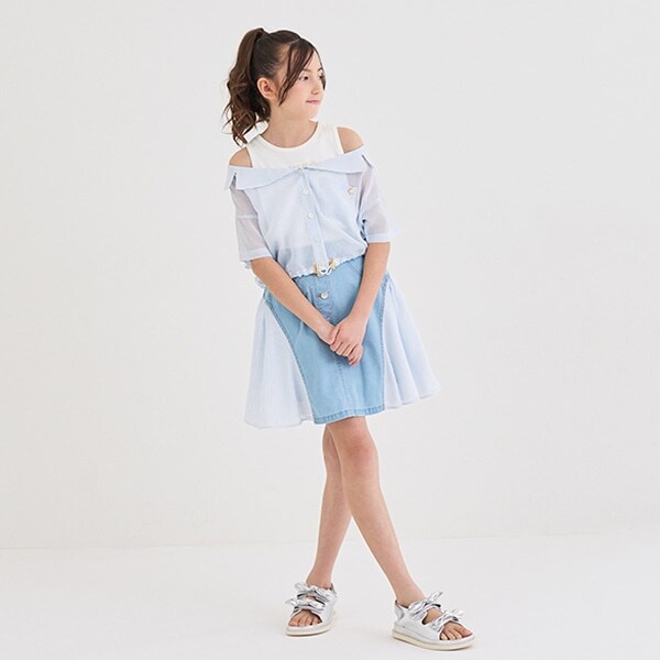 ガールズ ストライプ切り替えデニムスカート