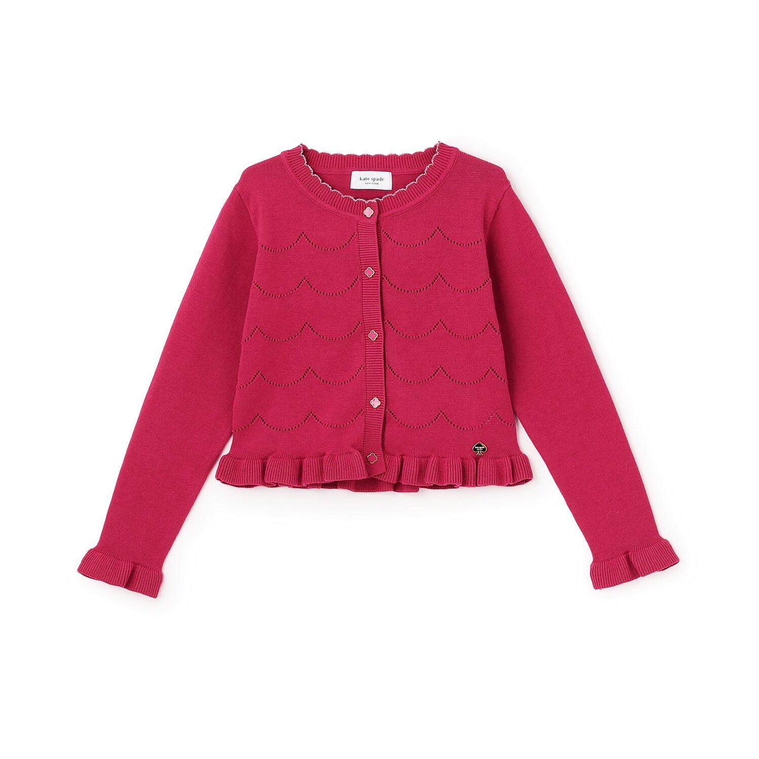 袖フリルスカラップ透かしカーディガン