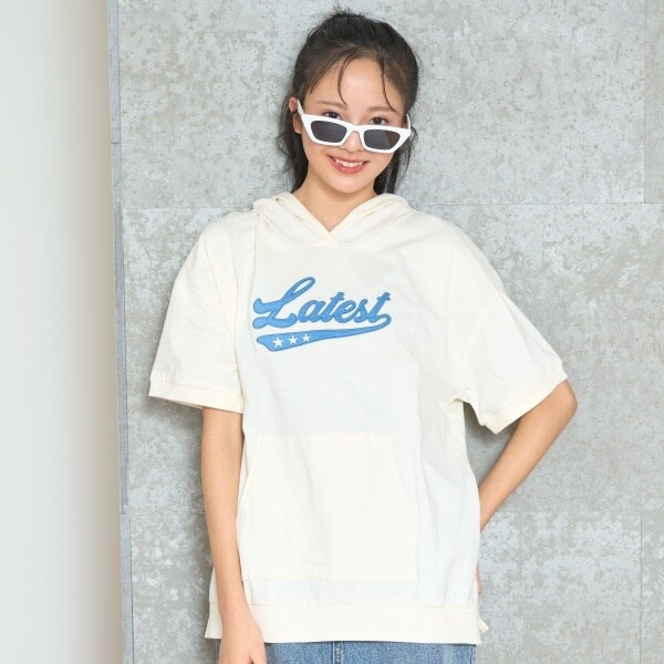 【7days】【綿100％】ロゴアップリケパーカー