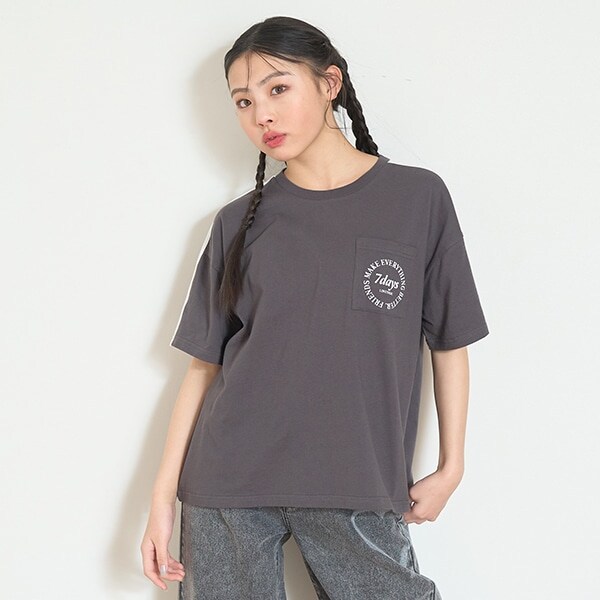 【7days】【GOODPRICE】【綿100％】ラインポケットTシャツ